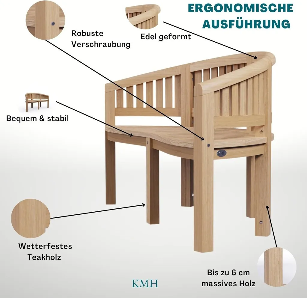 KMH® TEAK 3-sitzer Bananenbank 2 KMH® TEAK 3-sitzer Bananenbank - Image 2