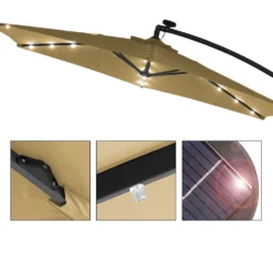 ECD Germany Ampelschirm Mit Kurbel Und Ständer Inkl. LED-Solar - Ø 300 Cm - Braun - Wasserabweisend, Sonnenschutz UV50+, Neigbar, Gartenschirm Terrassenschirm Marktschirm Kurbelschirm Schirm -Stil Beet Verkaufsgeschäft e553b87121f642cb14749ab8208bdf0e
