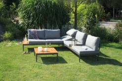 Acamp® PAROS Lounge Set 4-teilig Gartenlounge Sitzecke Lounge 56270, Gestell: Aluminum Pulverbeschichtet, Seitenteile: Akazienholz -Stil Beet Verkaufsgeschäft e560d4278c6c9c083b1619a78979d9d4