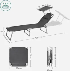 SONGMICS Sonnenliege, 193 X 53 X 29 Cm, Liegestuhl, Gartenliege, Mit Kopfstütze, Verstellbar, Leicht, Klappbar, Bis 150 Kg Belastbar, Dunkelgrau BCG19UV1 8 SONGMICS Sonnenliege, 193 X 53 X 29 Cm, Liegestuhl, Gartenliege, Mit Kopfstütze, Verstellbar, Leicht, Klappbar, Bis 150 Kg Belastbar, Dunkelgrau BCG19UV1 -Stil Beet Verkaufsgeschäft e56511720b238b6fd6dad2193a68f49e
