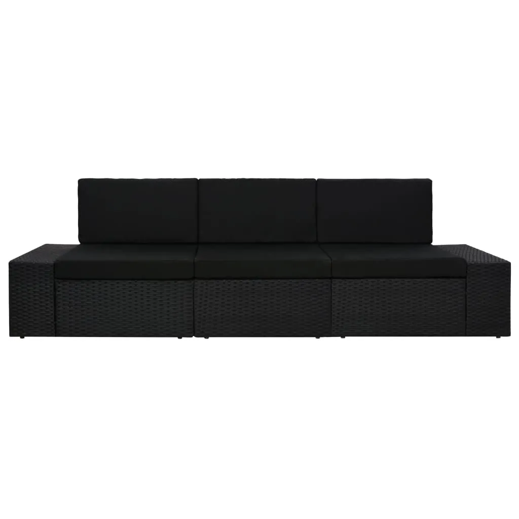 VidaXL Modulares 3-Sitzer-Sofa Poly Rattan Schwarz 2 VidaXL Modulares 3-Sitzer-Sofa Poly Rattan Schwarz - Image 2