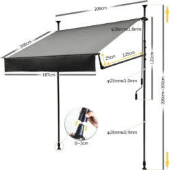Grandekor Klemmmarkise Markise Balkon Ohne Bohren Faltbar, 200cm X (125+25cm) Anthrazit, Mit Verlängerten Seitenstangen, UV-beständig Balkonmarkise Höhenverstellbar, Wasserdicht -Stil Beet Verkaufsgeschäft e92ee536a32cddf6666a87532d8b002c