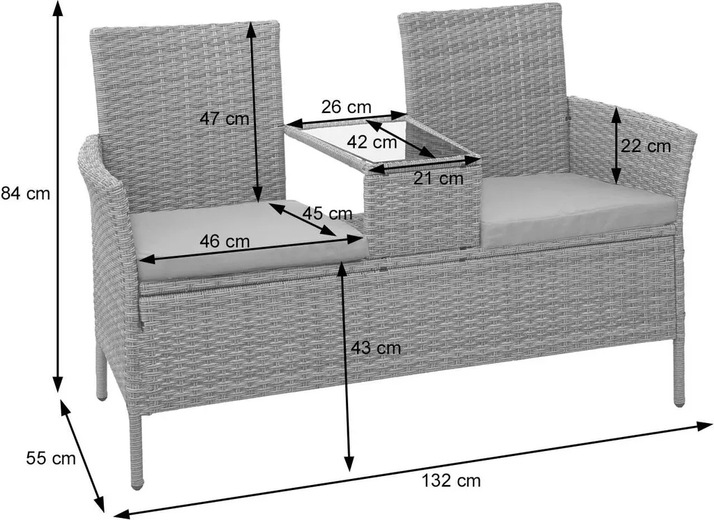 Poly-Rattan Sitzbank Mit Tisch MCW-E24, Gartenbank Sitzgruppe Gartensofa, 132cm Grau, Kissen Dunkelgrau 9 Poly-Rattan Sitzbank Mit Tisch MCW-E24, Gartenbank Sitzgruppe Gartensofa, 132cm Grau, Kissen Dunkelgrau - Image 9