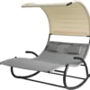 SoBuy OGS50-HG Schaukelliege Für 2 Personen Sonnenliege Mit Sonnendach Doppelliege Gartenbett Mit Rollen Relaxliege Belastbarkeit 300 Kg BHT Ca: 140x180x184cm