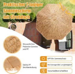 COSTWAY 243cm Sonnenschirm Hawaii Strandschirm Reisstroh Marktschirm Gartenschirm Neigbar Terrassenschirm Für Garten, Strand, Outdoor -Stil Beet Verkaufsgeschäft eb9e53be47c70577e92db569441bcd62