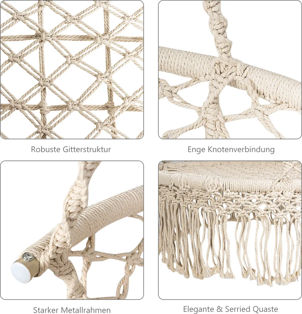 COSTWAY Hängesessel Hängestuhl Hängeschaukel 160 Kg Belastbar Für Garten Schlaf- Und Wohnzimmer 4 COSTWAY Hängesessel Hängestuhl Hängeschaukel 160 Kg Belastbar Für Garten Schlaf- Und Wohnzimmer - Image 4