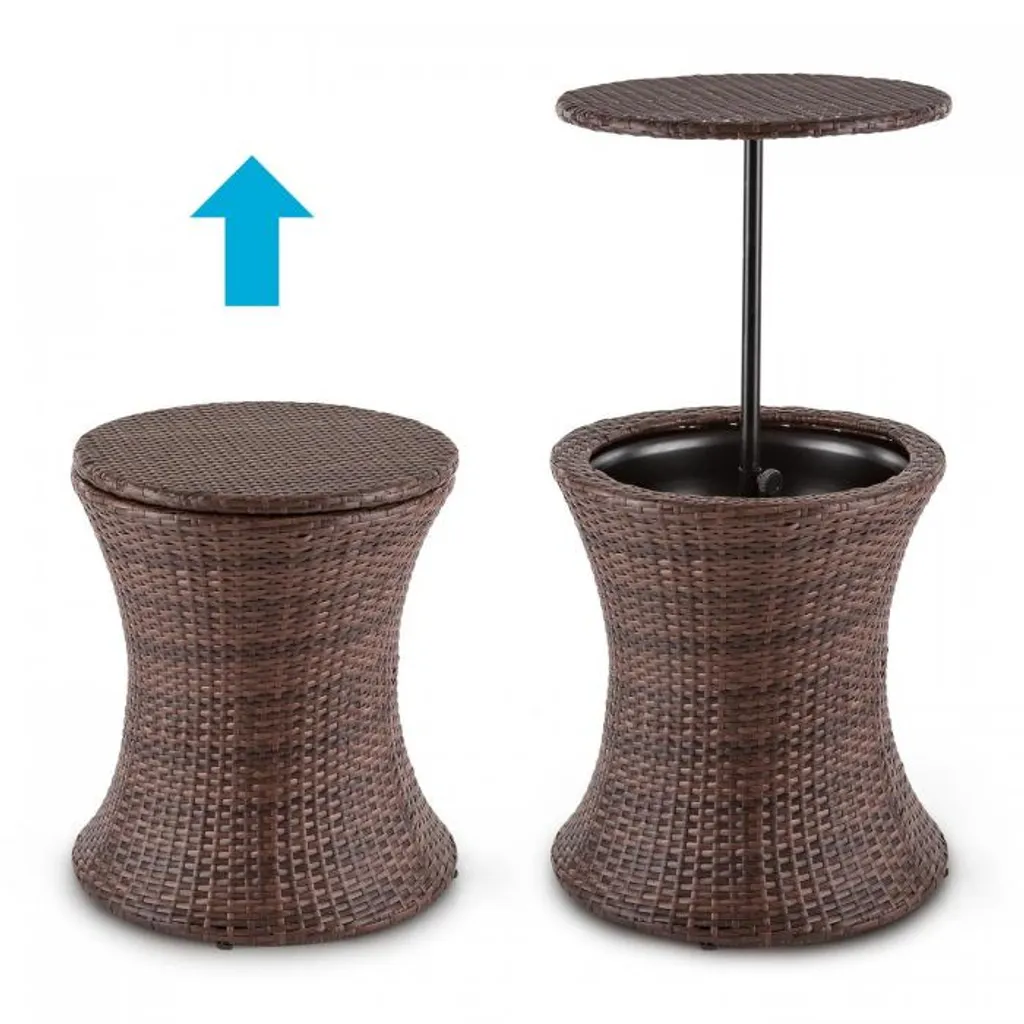 Blumfeldt Beerboy - Gartentisch , Stehtisch , Beistelltisch , Getränkekühler , Höhenverstellbare Tischplatte , 50cm Durchmesser , Polyrattan , Für Garten, Balkon Oder Terrasse , Wetterfest , Braun 2 Blumfeldt Beerboy - Gartentisch , Stehtisch , Beistelltisch , Getränkekühler , Höhenverstellbare Tischplatte , 50cm Durchmesser , Polyrattan , Für Garten, Balkon Oder Terrasse , Wetterfest , Braun – Bild 2