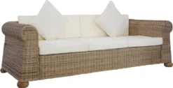VidaXL 3-Sitzer-Sofa Mit Kissen Natur Rattan