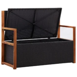 VidaXL Bank Mit Stauraum 115 Cm Poly Rattan Massivholz Akazie Schwarz -Stil Beet Verkaufsgeschäft ee283e9a8a3ba067ff57cefcd5db561f