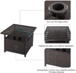 COSTWAY Garten Beistelltisch Rattan, Gartentisch Mit Schirmloch, Rattantisch Kaffeetisch Terrasentisch Balkontisch Teetisch 55,5x55,5x46cm 7 COSTWAY Garten Beistelltisch Rattan, Gartentisch Mit Schirmloch, Rattantisch Kaffeetisch Terrasentisch Balkontisch Teetisch 55,5x55,5x46cm -Stil Beet Verkaufsgeschäft eea85f6023dde8e18cfa04c7738edb96