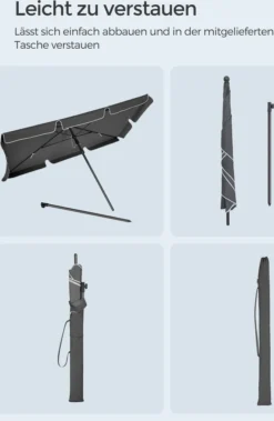 SONGMICS Sonnenschirm 200 X 125 Cm, UPF 50+, Sonnenschutz, Beidseitig Um 30° Knickbar, Höhenverstellbar, Mit Aufbewahrungstasche, Grau GPU25GY -Stil Beet Verkaufsgeschäft ef8fd9ee39eeeb9e8f1f56eeb861feb5