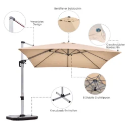 COSTWAY Sonnenschirm Ø300cm, Terrassenschirm Mit Kreuzfuß, Ampelschirm Gartenschirm Neigbar, Quadratischer Freischwinger, Marktschirm Mit Kurbel Für Garten Und Pool -Stil Beet Verkaufsgeschäft ef999bdc44b0214b48ac14550e57314d