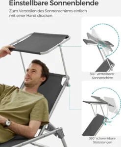 SONGMICS Sonnenliege, Klappbarer Liegestuhl, 193 X 55 X 31 Cm, Max. Belastbarkeit 150 Kg, Mit Sonnenschutz, Verstellbare Rückenlehne, Für Terrasse Pool Garten, Rauchgrau GCB19GYV1 13 SONGMICS Sonnenliege, Klappbarer Liegestuhl, 193 X 55 X 31 Cm, Max. Belastbarkeit 150 Kg, Mit Sonnenschutz, Verstellbare Rückenlehne, Für Terrasse Pool Garten, Rauchgrau GCB19GYV1 -Stil Beet Verkaufsgeschäft f0185147366a8711fc150dbbddd1e0cb