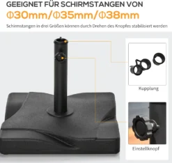 Outsunny Sonnenschirmständer 20 Kg Schirmständer Für Sonnenschirm Schirmstangen 30-38 Mm Sonnenschirmfuß Für Garten Terrasse Balkon Zement 41,5 X 41,5 Schwarz -Stil Beet Verkaufsgeschäft f0feefe771dc53ad8c32493bcb0bd860