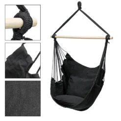 ECD Germany Hängesessel Mit 2 Kissen, Aus Baumwolle, Hartholz Querstab, Belastbar Bis 120 Kg, Indoor/Outdoor, Hängestuhl Hängesitz Hängeschaukel Hängematte Hängekorb, Anthrazit -Stil Beet Verkaufsgeschäft f240aa40163b4894c49de6a3093735bd