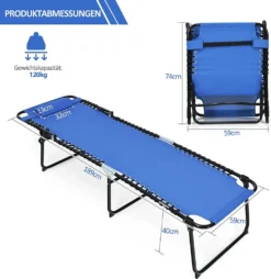COSTWAY Klappbare Sonnenliege, Gartenliege 5 Stufen Verstellbar, Campingliege Klappbett, Liege Bett Bis 120 Kg Belastbar, Reiseliege Für Pool, Strand (Marineblau) -Stil Beet Verkaufsgeschäft f5594f6a00811b21a206ee7ef140f6ba