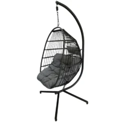 KMH® Polyrattan Hängesessel Mit Gestell Und Kissen Schwarz -Stil Beet Verkaufsgeschäft f5766bd7af4d0c8a5fbd66e64396f8bd