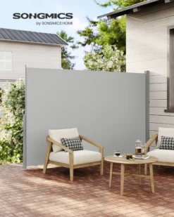 SONGMICS Seitenmarkise,Markise,160 X 350 Cm, Ausziehbar, Aus 220 G/m² Polyester, Sichtschutz, Sonnenschutz, Blickdicht, Seitenrollo, Für Balkon, Terrasse, Garten, Hellgrau ASG565G03 -Stil Beet Verkaufsgeschäft f6e6a986a6a95aedea447c6b5838e3d2
