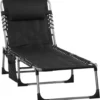 Outsunny Sonnenliege Faltbar Gartenliege Klappliege Mit Kissen Garten 5-stufige Rückenlehne Verstellbar Stahl Oxford-Stoff Schwarz 188 X 57 X 30 Cm