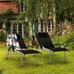 Blumfeldt Sun Valley - Sonnenliege Mit Kopfkissen, Zusammenklappbar, Gestell Aus Aluminium, 4-fach Verstellbare Rückenlehne, Sun Comfort, Material: 70% PVC Und 30% Polyester Comfort Mesh, Schwarz -Stil Beet Verkaufsgeschäft fa43ab81bbb876807fa99fb176cc1cae