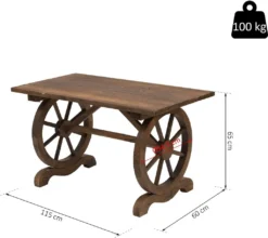 Outsunny Gartentisch, Balkontisch, Holztisch, Räderform, Witterungsbeständig, Massivholz, Natur, 115 X B60 X H65 Cm -Stil Beet Verkaufsgeschäft fb15ca62c91f4bd90ffa57920cbca19d