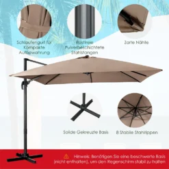COSTWAY Sonnenschirm Ø300cm Ampelschirm, Terrassenschirm Neigbar, Gartenschirm Mit Kurbel & Gekreuzter Basis, Großer Regenschirm Für Gärten, Terrassen, Cafés, Strandschirm -Stil Beet Verkaufsgeschäft fb45d28b7d4568d1af6f050d697d04e8