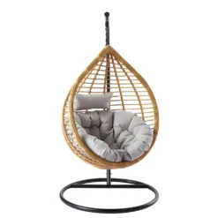 Mirjan24 Hängesessel Bali, Stilvoll Hängekorb, Gartensessel Mit Stahlskelett, Rattan, Kokon (Schwarz / Natur + Grau Kissen) -Stil Beet Verkaufsgeschäft fb8a33fe1d8fd8fcddd296fa5fc927d4