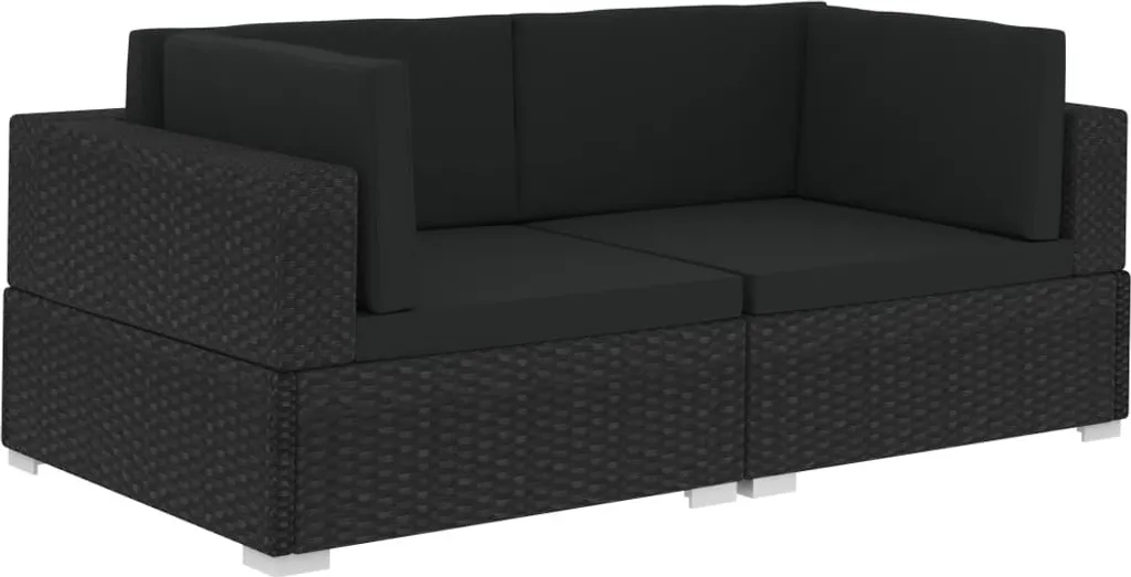 VidaXL Ecksofas 2 Stk. Mit Auflagen Poly Rattan Schwarz 2 VidaXL Ecksofas 2 Stk. Mit Auflagen Poly Rattan Schwarz - Image 2