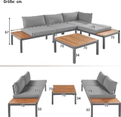Merax Gartenmöbelset 4-teilig Loungeset Loungegruppe Aus Akazienholz Und Stahlrahmen, Balkonmöbel Set Mit Tisch Und Kissen, 250*172*67cm -Stil Beet Verkaufsgeschäft fbfd1462bd0de6f14652f014209ebaf6