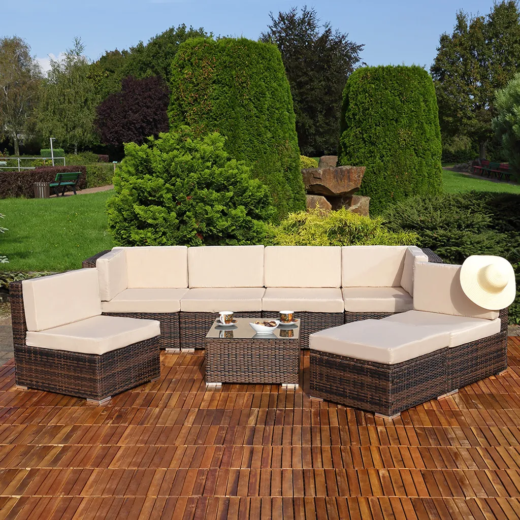 Mucola XXL Lounge Gartenmöbel Set Sitzgruppe Garten Sofa + Auflagen PolyRattan Braun 4 Mucola XXL Lounge Gartenmöbel Set Sitzgruppe Garten Sofa + Auflagen PolyRattan Braun - Image 4